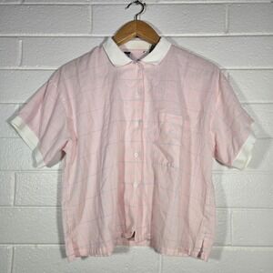 Vtg Cabin Creek Pink Gingham Plaid Short Sleeve Button Down Shirt Medium Preppy
